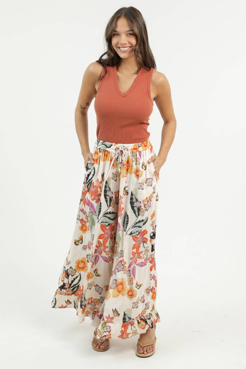 FLORAL PRINT WIDE LEG PANTS