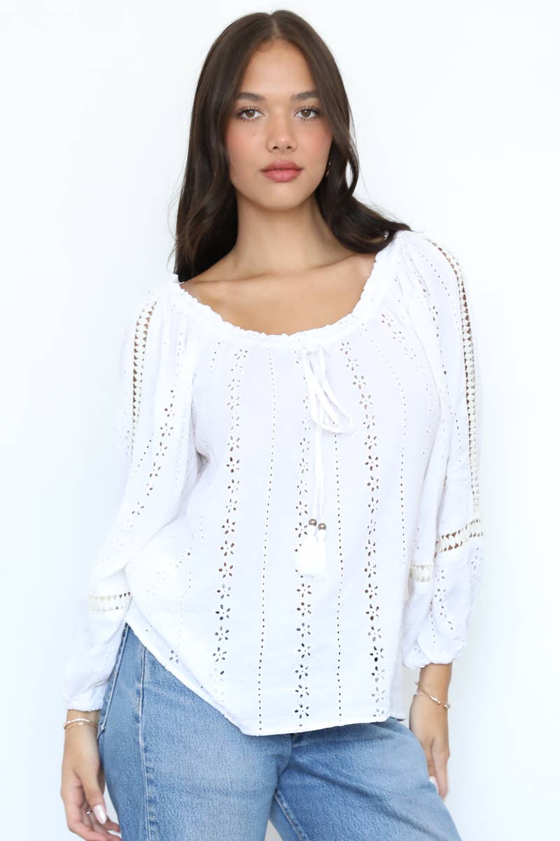 EYELET EMBROIDERED BLOUSE