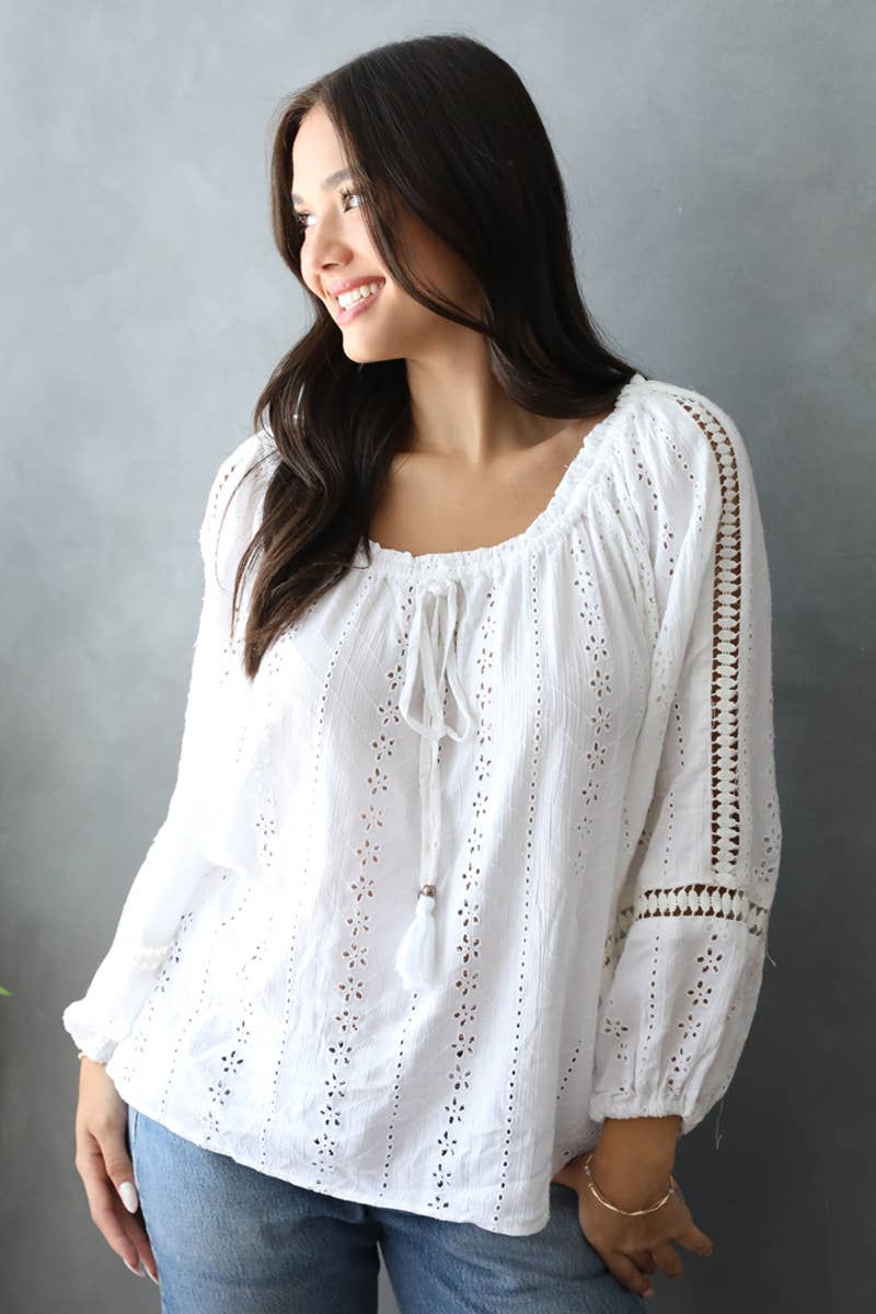 EYELET EMBROIDERED BLOUSE